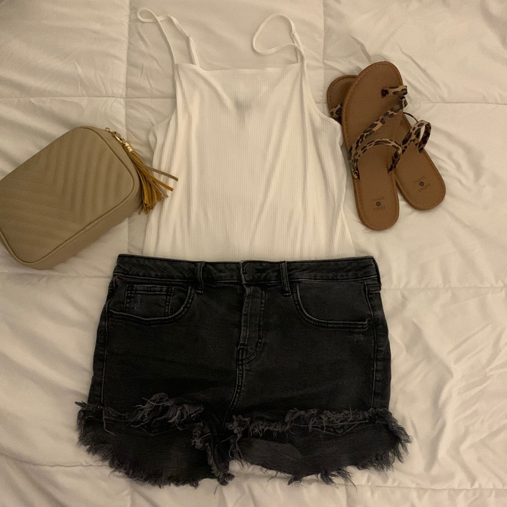Distressed Black Shorts